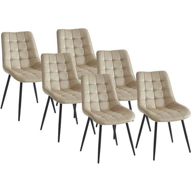 Vente-unique Set van 6 gewatteerde stoelen - Fluweel en zwart metaal - Beige - OLLUA