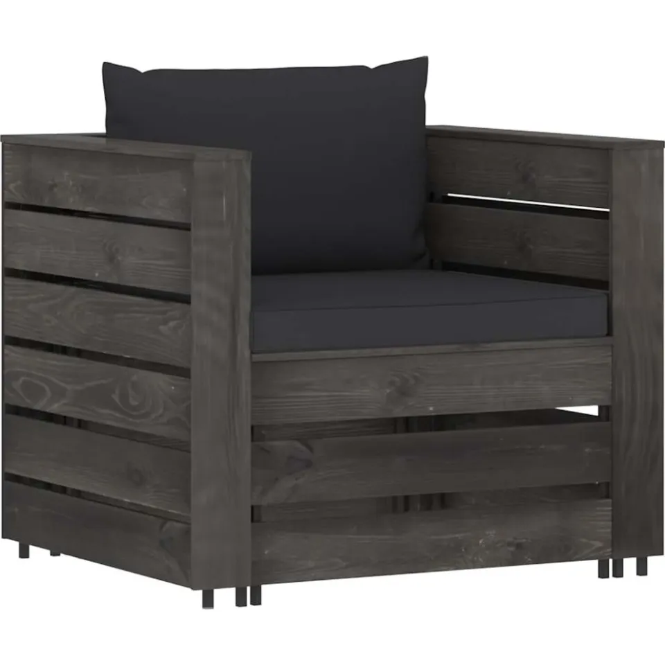 vidaXL 2-delige Loungeset met kussens grijs geïmpregneerd hout, foto 3