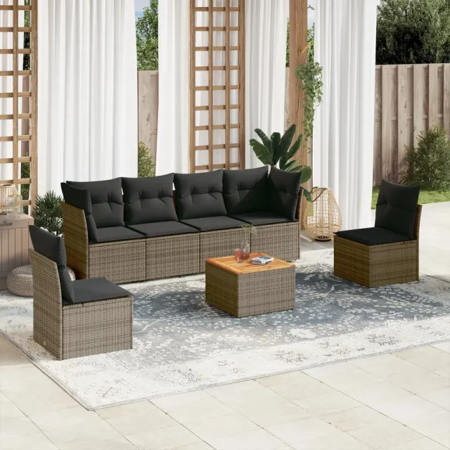 vidaXL 7-delige Loungeset met kussens poly rattan grijs, foto 2
