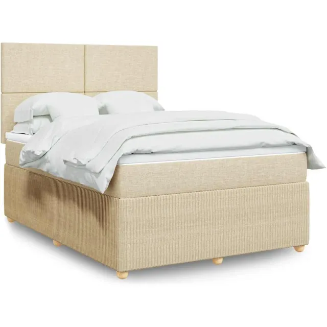 vidaXL Boxspring met matras stof crèmekleurig 140x200 cm