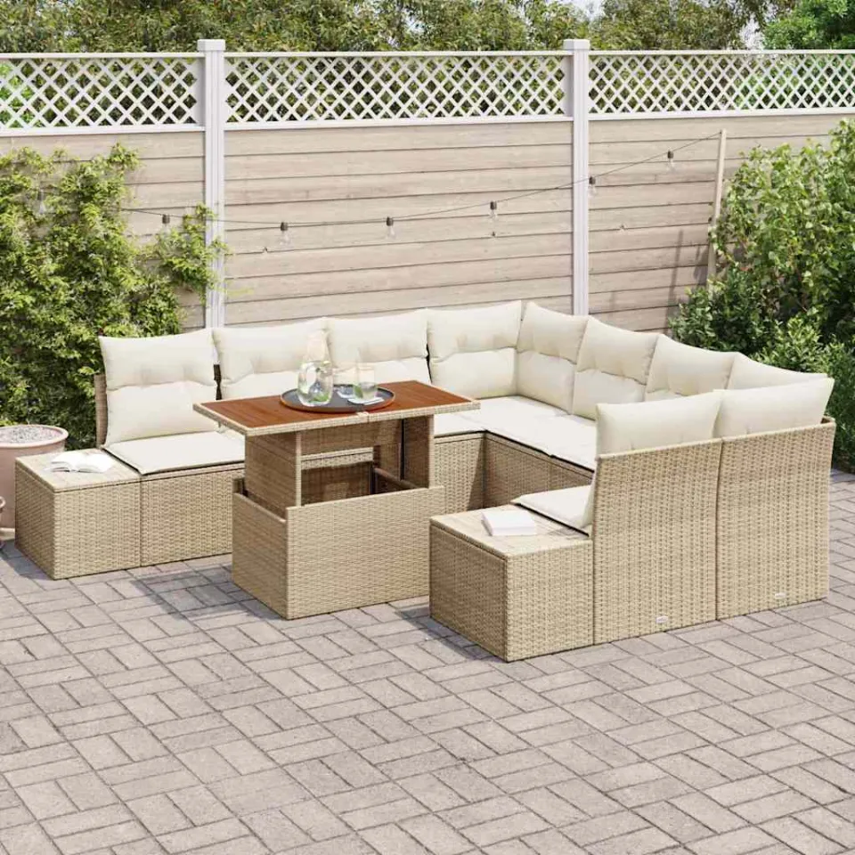 vidaXL Tuin Sofa Set 9 st Beige Poly riet, foto 3