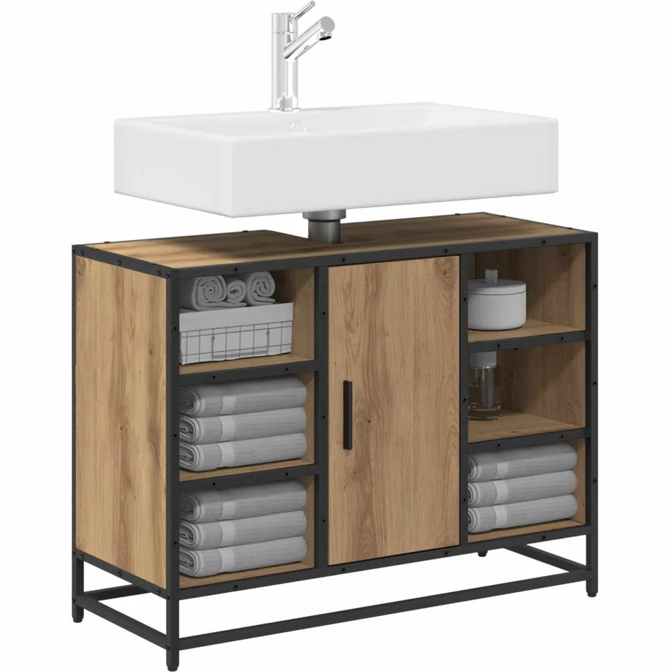 vidaXL Badkamerkast Artisan Eiken 80 x 33 x 60 cm Bewerkt hout Bruin