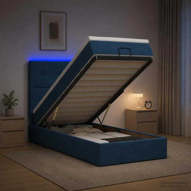vidaXL Ottoman Bed met Matrassen en LED Blauw 100 x 200 cm Stof