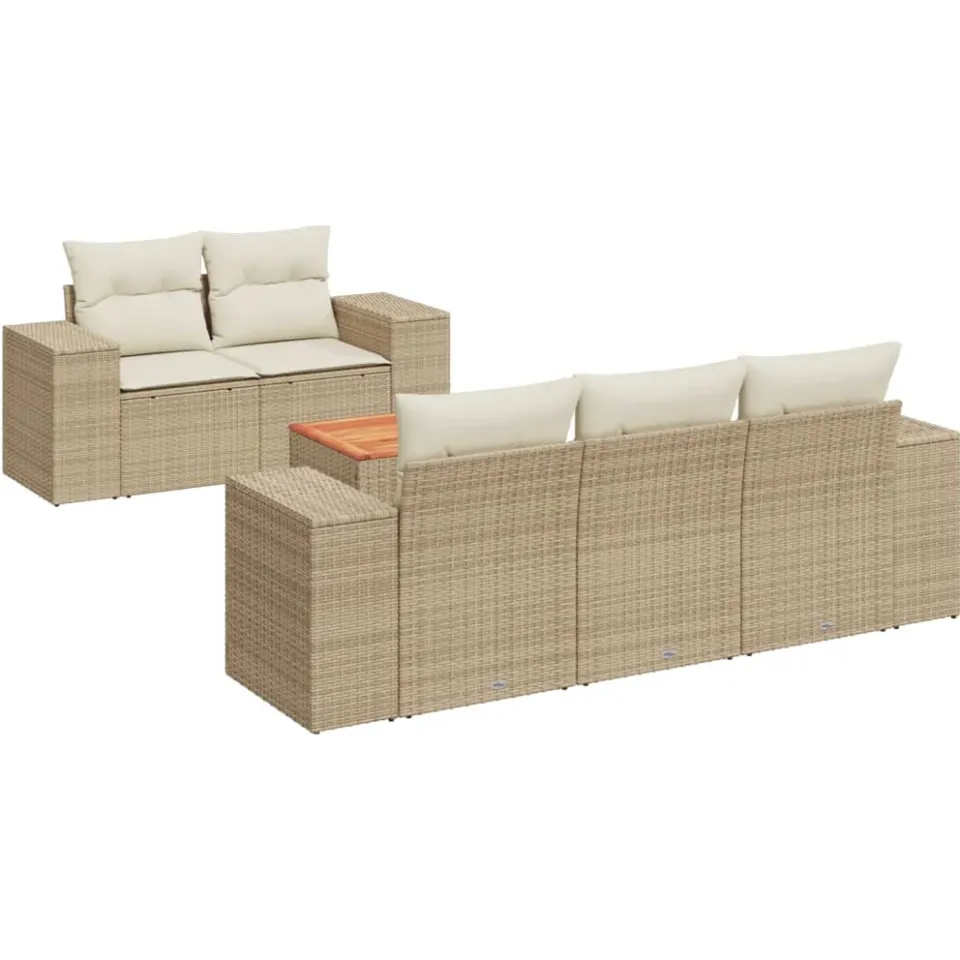 vidaXL 6-delige Loungeset met kussens poly rattan beige, foto 3