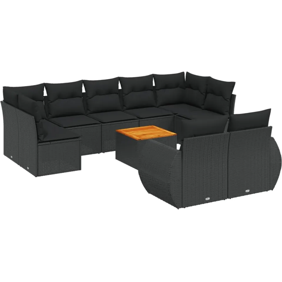 vidaXL 10-delige Loungeset met kussens poly rattan zwart, foto 3