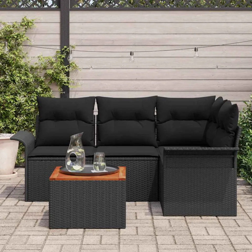 vidaXL Tuinbankenset 5 st Zwart poly rattan, foto 3