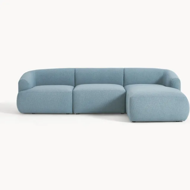 Westwing Collection Modulaire bouclé hoekbank Sofia (3-zits) Blauw