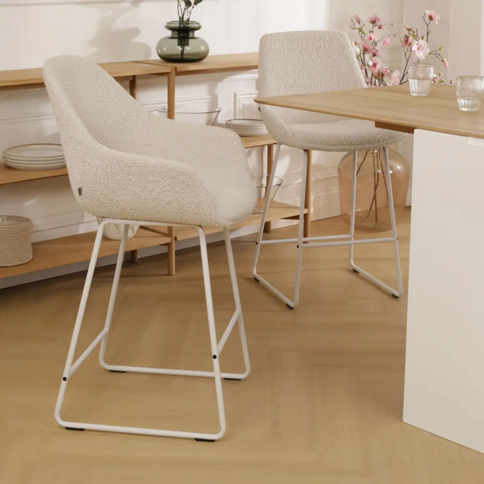 Nolon Nino-Mae barkruk bouclé beige - wit onderstel - 75 cm, foto 2