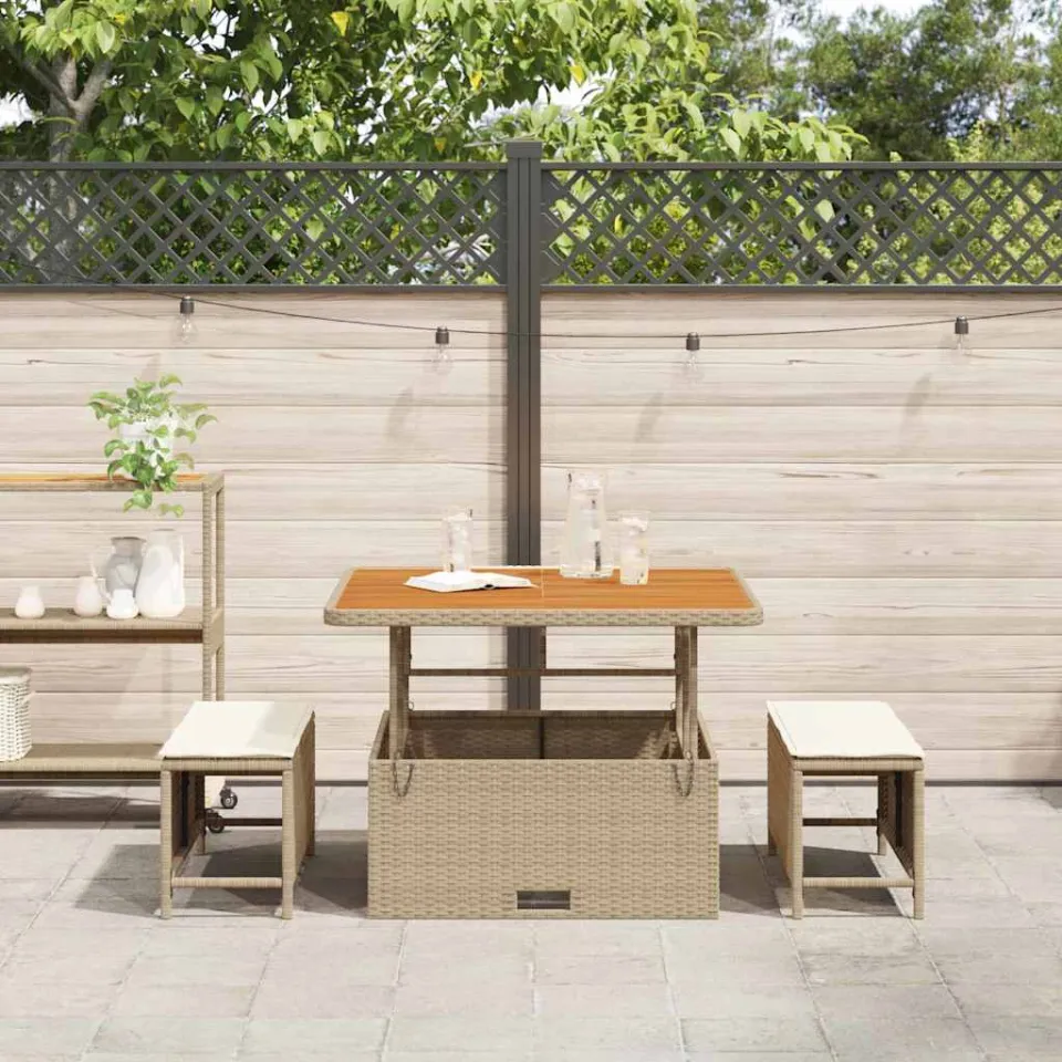 vidaXL Tuin eettafelset 3 st Beige poly rattan, foto 3