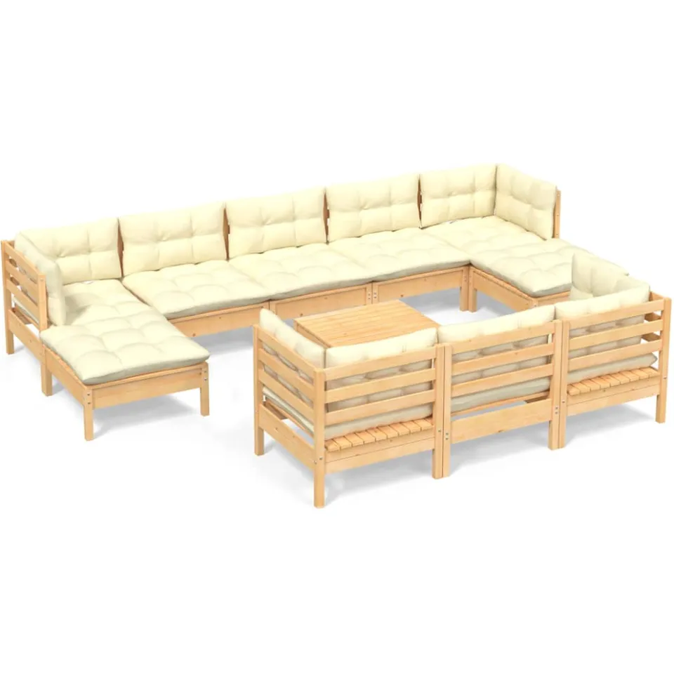 vidaXL 11-delige Loungeset met crèmekleurig kussens massief grenenhout, foto 4