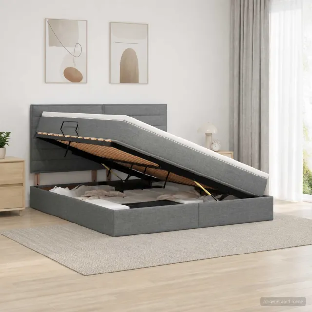 vidaXL LED Opslagbed met Matras Donkergrijs 140 x 200 cm Stof