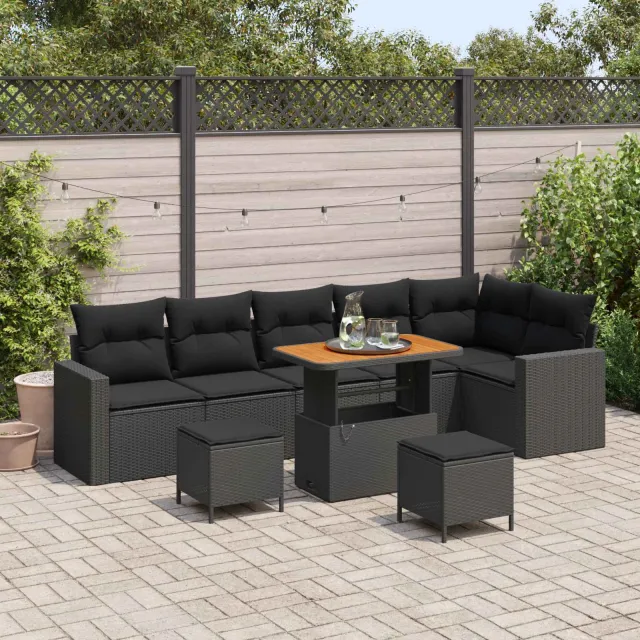 vidaXL Tuinbankenset 9 st Zwart poly rattan, foto 2