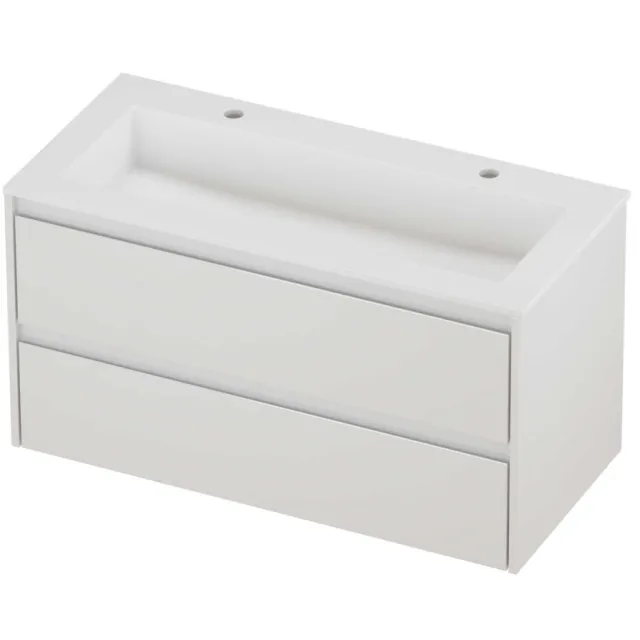 Proline Aristo Badmeubelset Polystone Elegant 2 Gaten 100x46x54 cm Mat White Glans Wit