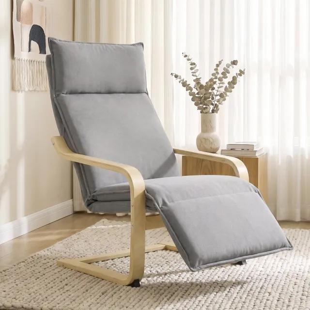 MUVANO Fauteuil Salon - Chaise Confortable avec Repose-Pieds - Fauteuil avec Dossier Haut - Chaise Design Nordique - 55 cm - Confort Optimal - Salon Grijs