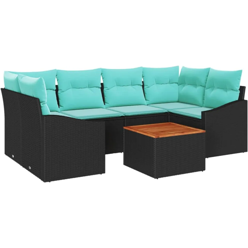 vidaXL Tuinbankenset 7 st Zwart poly rattan