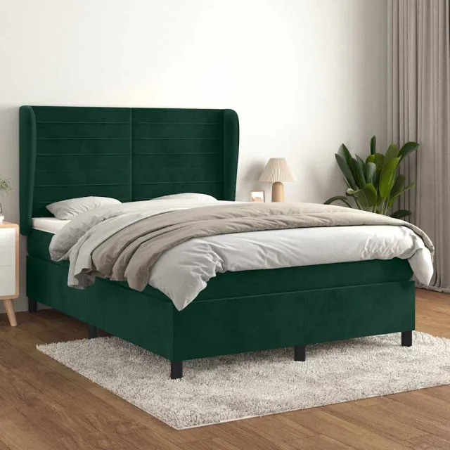 vidaXL Boxspring met matras fluweel donkergroen 140x190 cm groen