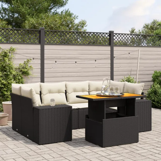 vidaXL 7-delige Loungeset met kussens poly rattan zwart, foto 2
