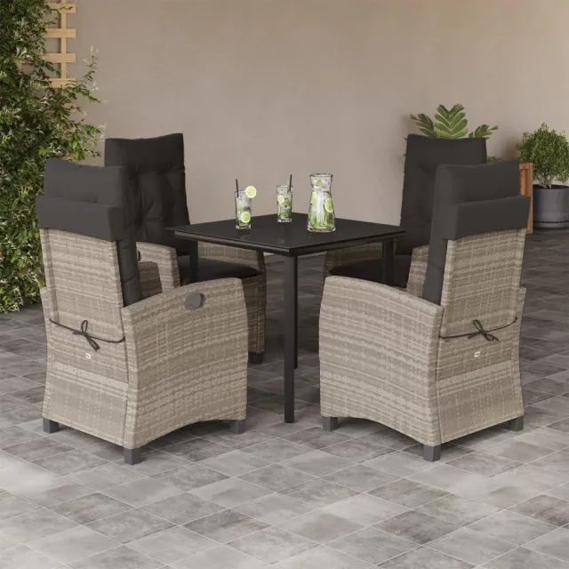vidaXL 5-delige Tuinset met kussens poly rattan lichtgrijs grijs, foto 2