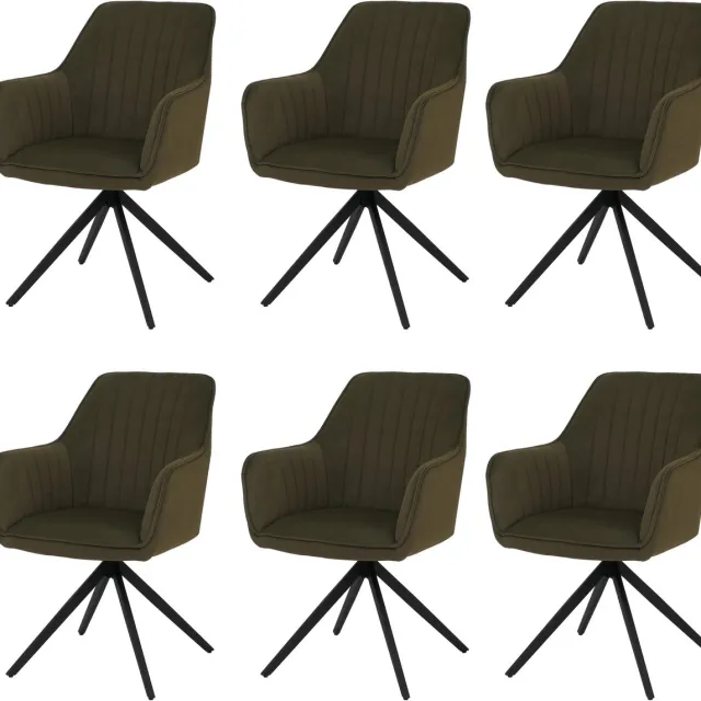 MCW Set van 6 eetkamerstoelen MCW-L79, keukenstoelen met rugleuning en armleuningen, draaibaar, automatische terugkeer, stof/textiel ~ groen