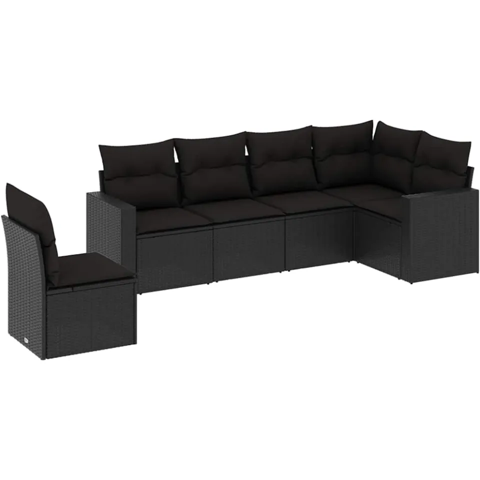 vidaXL 6-delige Loungeset met kussens poly rattan zwart