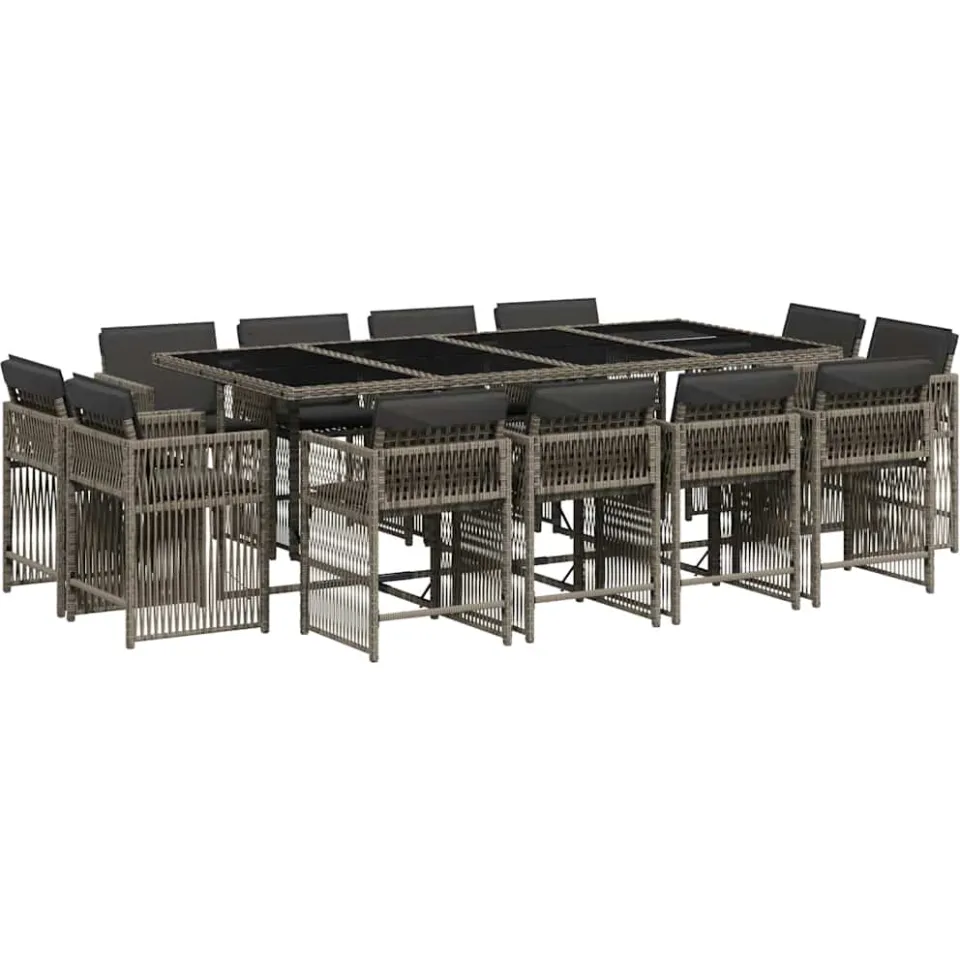 vidaXL 13-delige Tuinset met kussens poly rattan grijs, foto 3