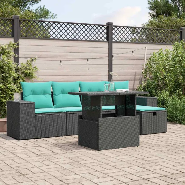 vidaXL 6-delige tuinbankset met kussens van zwart polyrotan, foto 2