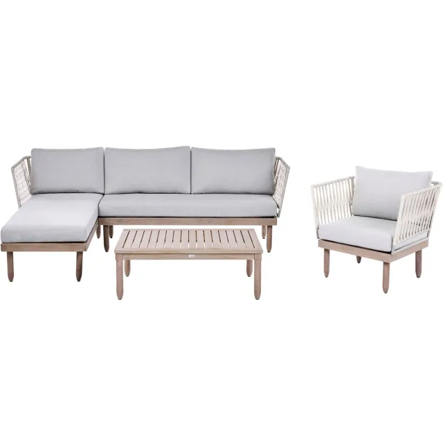 Beliani CREMONA - Loungeset voor 4 - Bruin/Grijs - Rechtszijdig - Acaciahout