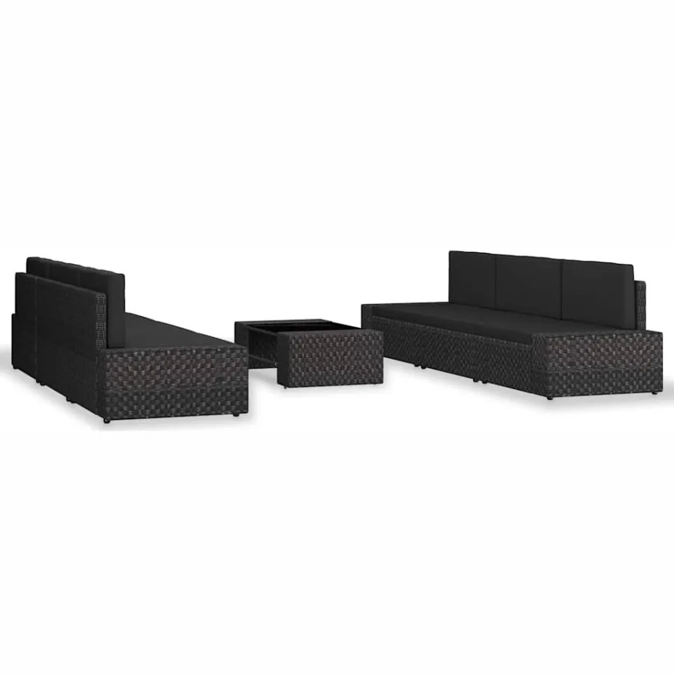 vidaXL 7-delige Loungeset poly rattan zwart