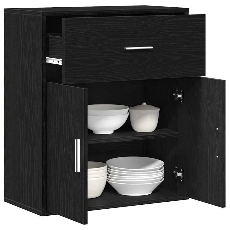 vidaXL Dressoir Zwart Eiken 60 x 31 x 70 cm Bewerkt hout
