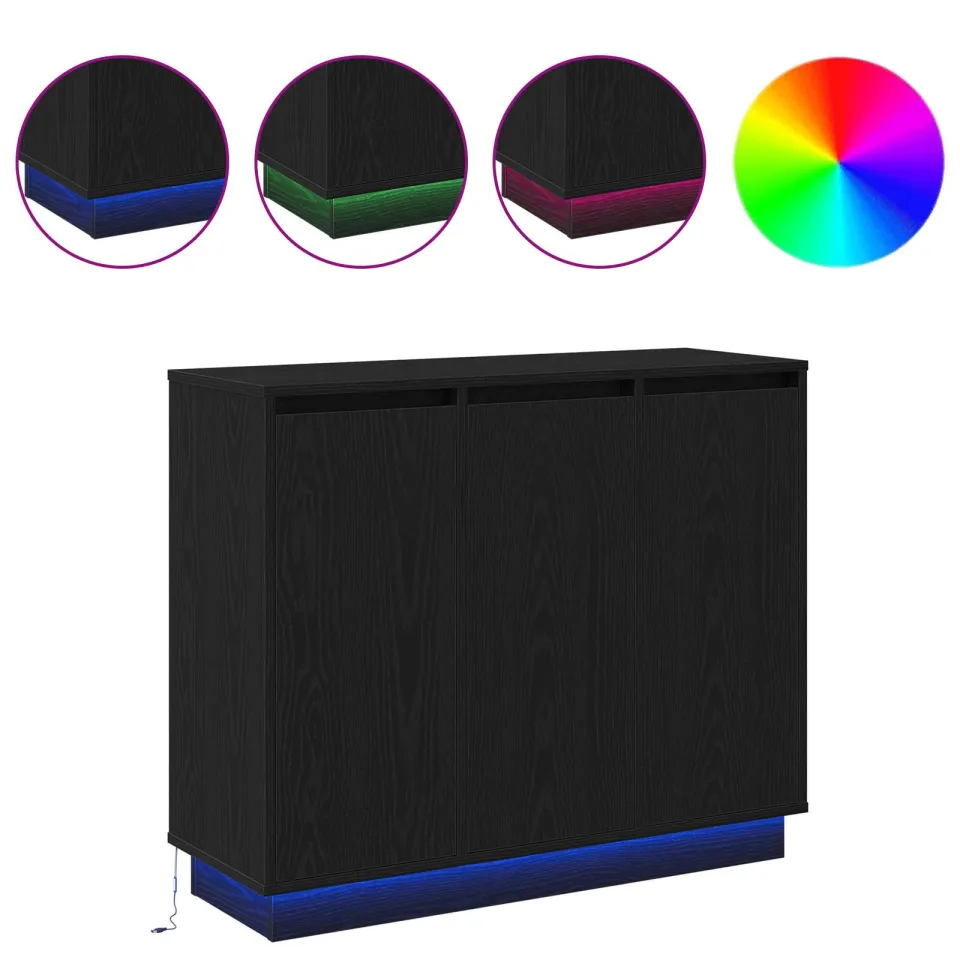vidaXL LED Sideboard Zwart Eiken 90 x 32 x 75 cm Bewerkt hout, foto 4