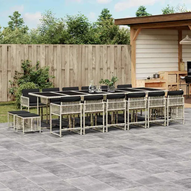 vidaXL 17-delige Tuinset met kussens poly rattan lichtgrijs