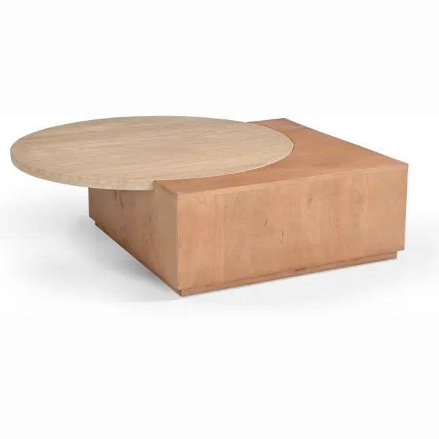 Starfurn Salontafel Numa - Organisch Hout/Travertin - 103x75x30cm Naturel