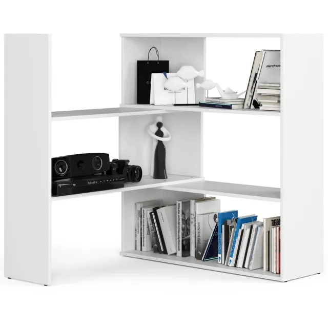Akord L-vormige Hoekboekenkast TWIST MINI / Witte Boekenkast / Open Opbergplanken / Wit / AKORD Furniture Factory / 173,6x30x109,3 cm