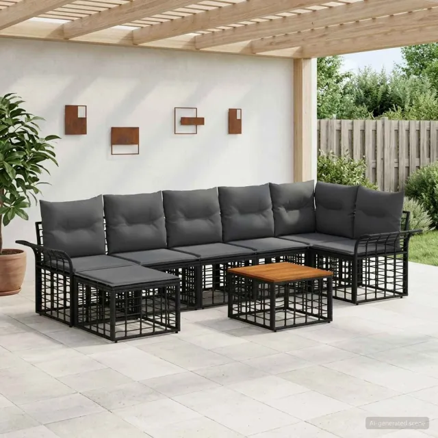 vidaXL Buiten bankenset 8 st Zwart en Donkergrijs Polyester, foto 2