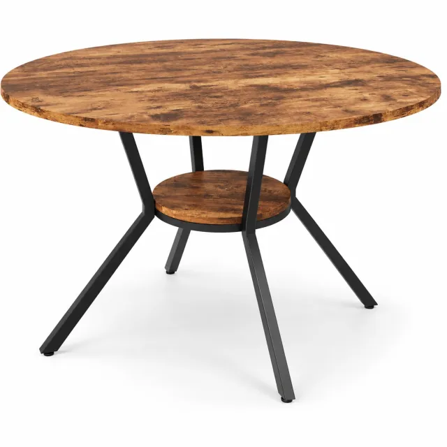 Luxevo Ronde Eettafel - Ø 120 cm - Met Opbergvak - 4-6 Personen - Metalen Onderstel - Industrieel & Modern - Houtlook Bruin Houtlook