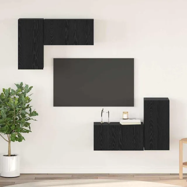 vidaXL Tv-meubelset 4 st Zwart Eiken Bewerkt hout, foto 2