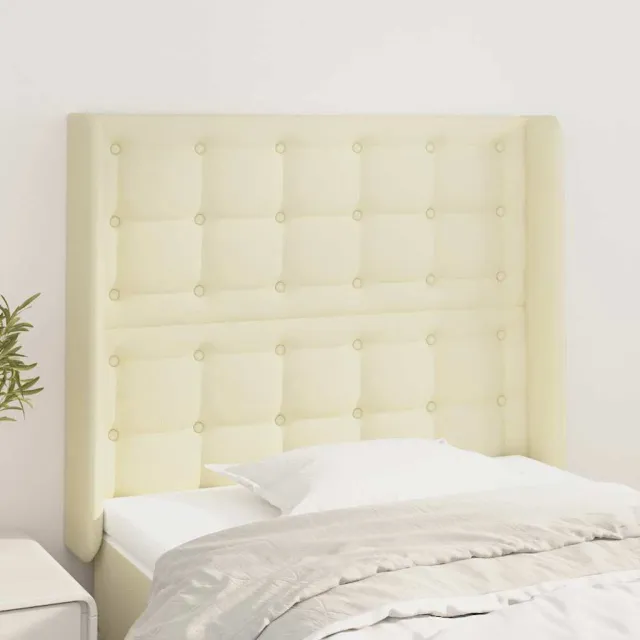 vidaXL Hoofdbord met randen 103x16x118/128 cm kunstleer crèmekleurig