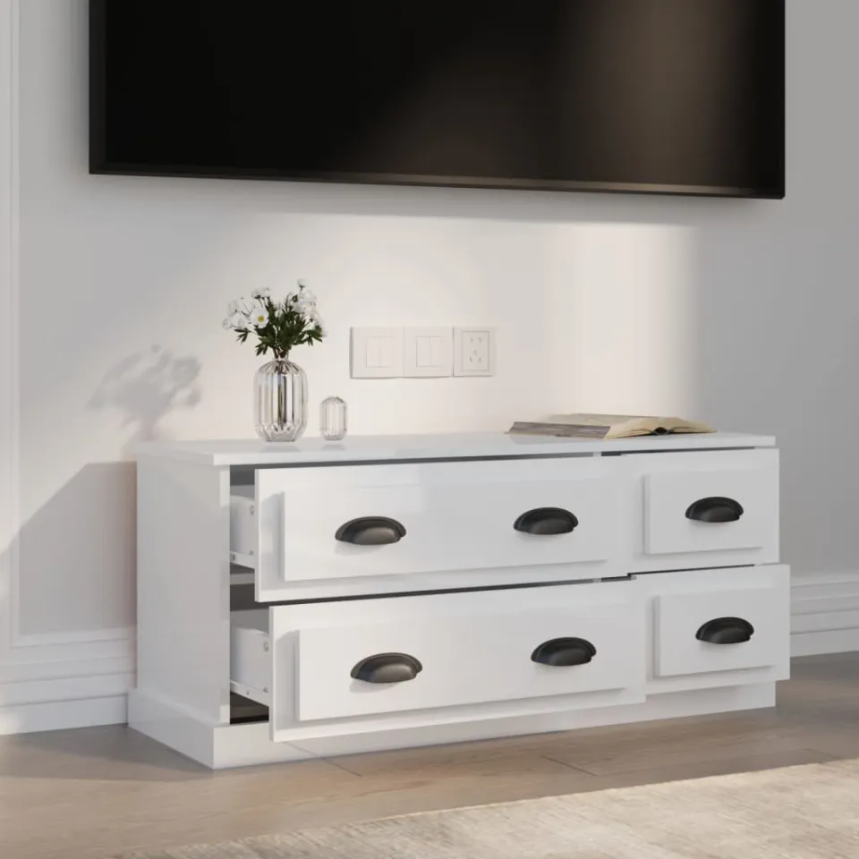 vidaXL Tv-meubel 100x35,5x45 cm bewerkt hout hoogglans wit, foto 3