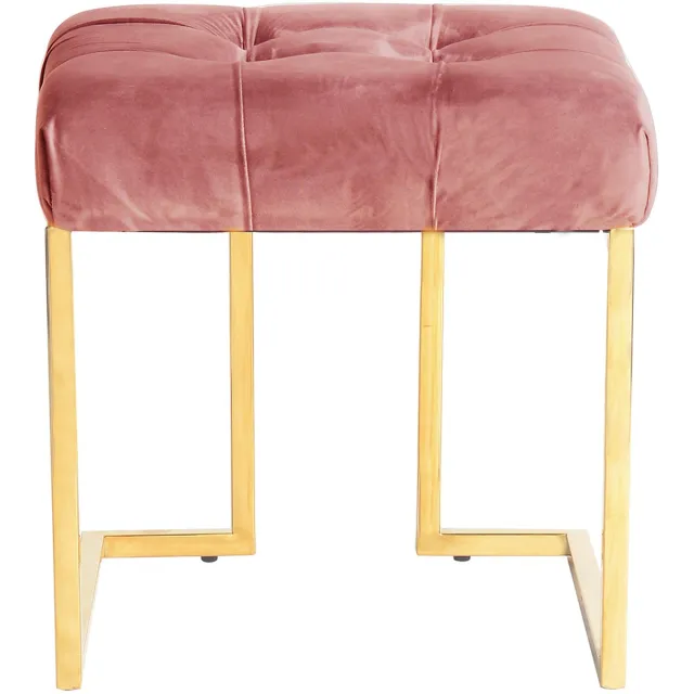 Padiro vierkante zitkruk 48 x 48 x 48 cm - oudroze - fluweel - sierknopen en goudkleurig frame