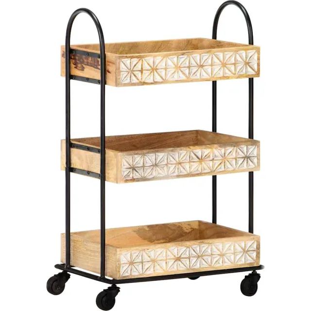 vidaXL Keukentrolley 3-laags 46x30x76 cm massief mangohout Bruin