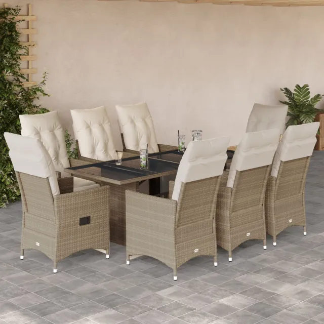 vidaXL 9-delige Bistroset met kussens poly rattan beige, foto 2