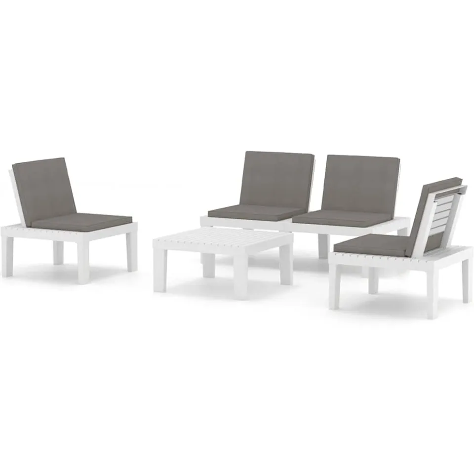 vidaXL 4-delige Loungeset met kussens kunststof wit, foto 3