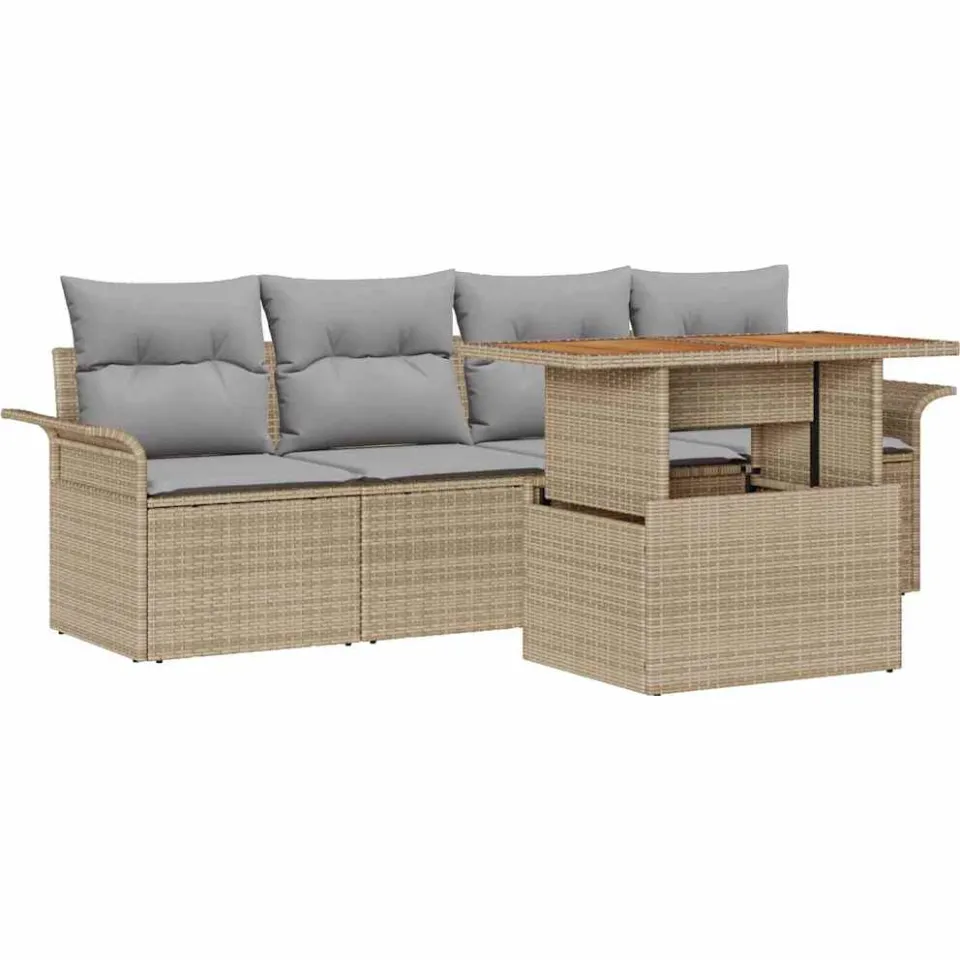 vidaXL Tuin Sofa Set 5 st Beige Poly riet