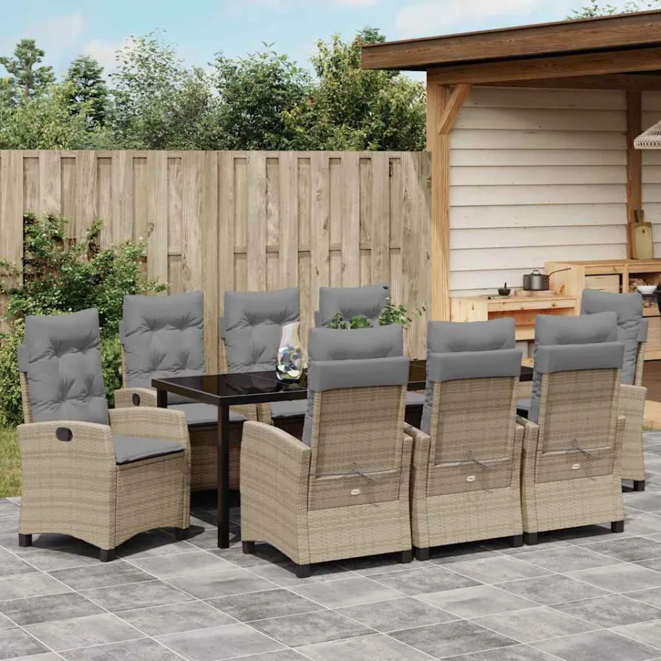 vidaXL Tuin eettafelset 9 st Beige poly rattan, foto 3