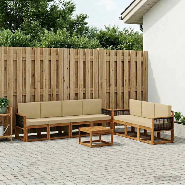 vidaXL Buiten bankenset 7 st 7-zits Natuurlijk en Beige