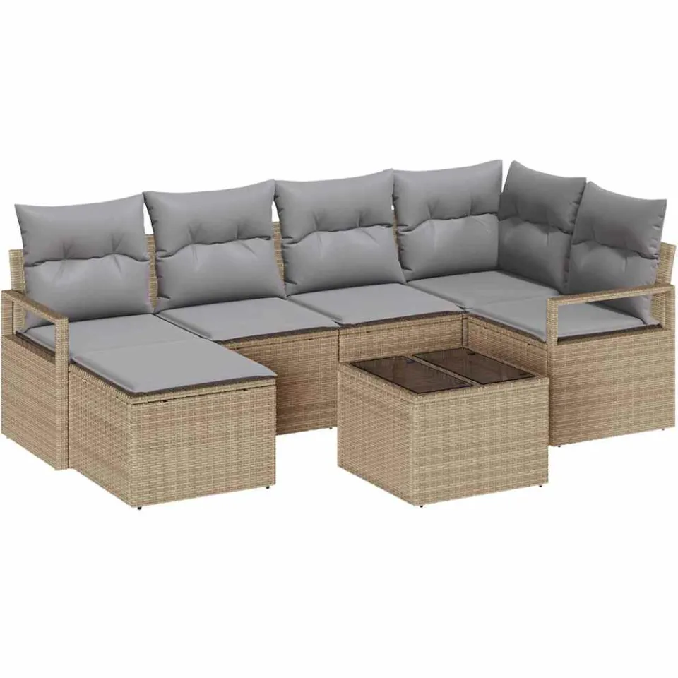 vidaXL Bankstel 7 st Beige poly rattan