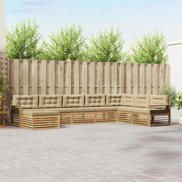 vidaXL Buiten bankenset 8 st 7-zits Wit en Beige Massief Acaciahout