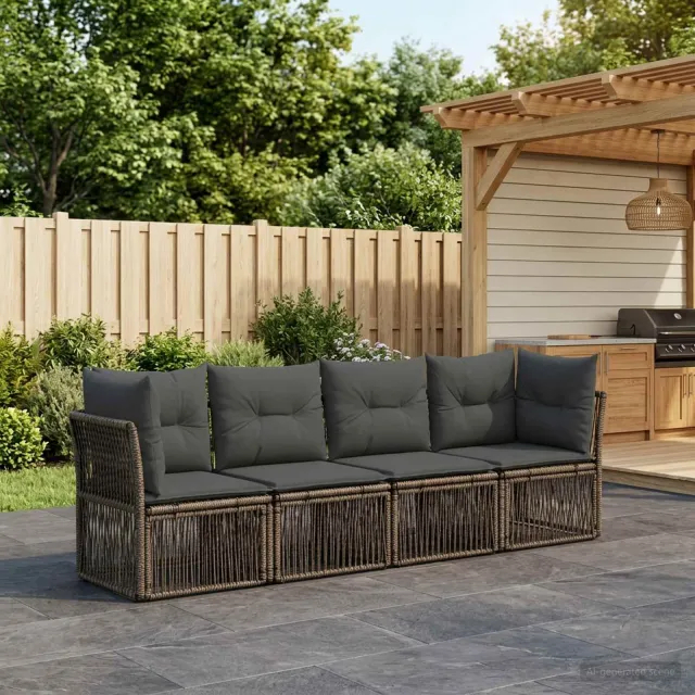 vidaXL Tuinbankenset 4 st 4-zits Grijs poly rattan, foto 2