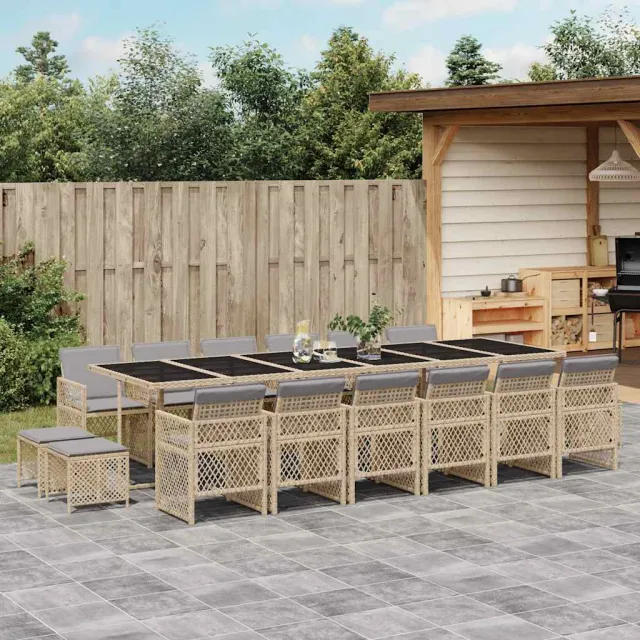 vidaXL 17-delige Tuinset met kussens poly rattan beige, foto 2