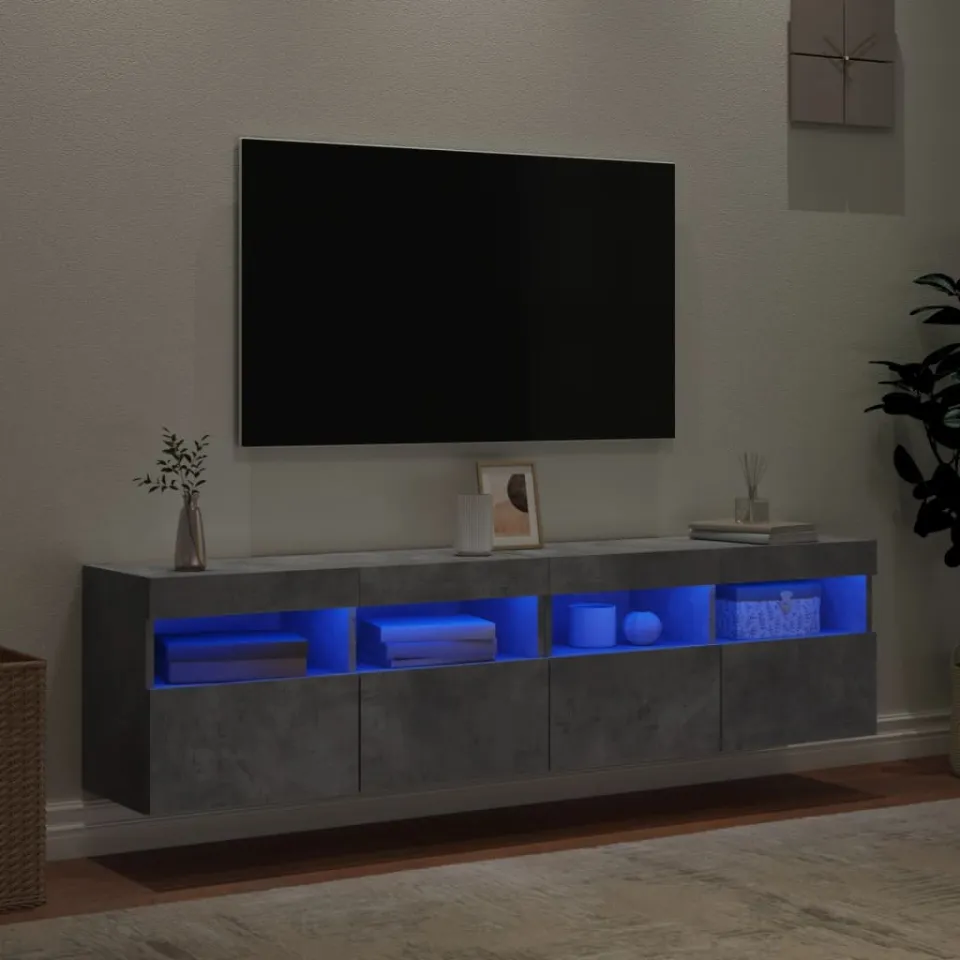 vidaXL Tv-wandmeubels met LED 2 st 80x30x40 cm betongrijs grijs, foto 2